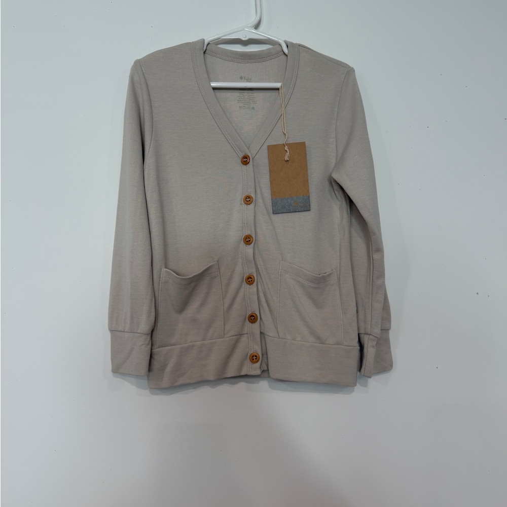 Kyte BABY Bamboo Taupe Button Front V-Neck Cardigan in size 4T